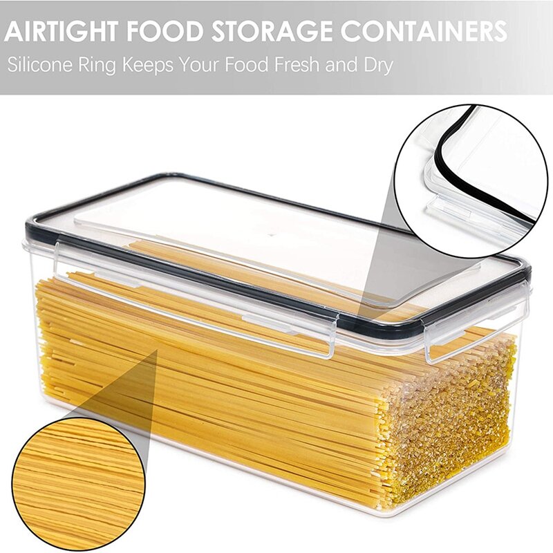 حاويات تخزين الطعام محكمة الغلق مع أغطية ، حاوية السباغيتي البلاستيكية للمعكرونة والشعرية الطويلة ، 4 مجموعة ، 3.2 لتر