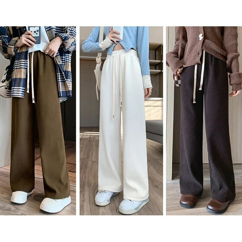 Pantalones largos con cintura elástica para mujer, pantalón largo de pierna ancha, informal, primavera y otoño, 2023