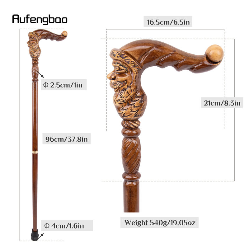 Santa Claus Brown Wooden Fashion Walking Stick Decorative Cospaly Party Wood Walking Cane Halloween Mace Wand Crosier 96cm