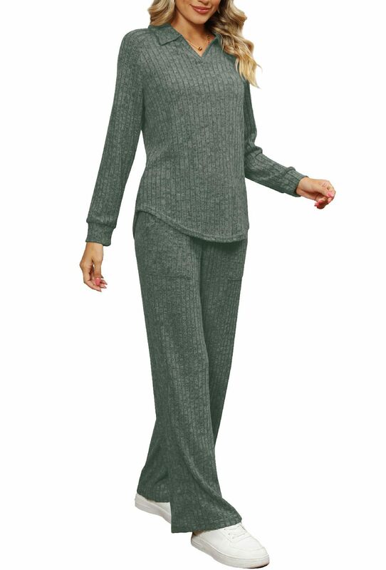 Loose Simple Solid Color Casual Suit Women Autumn New Textured Drawstring Womens Loungewear