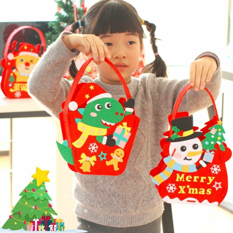 Bolsa de árbol de Navidad de fieltro DIY para niños, Papá Noel, manualidades de jardín de infantes, muñeco de nieve, juguetes educativos, decoración, los mejores regalos