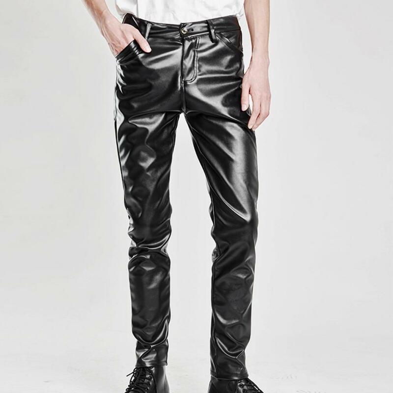 Pantalones elásticos de piel sintética para hombre, ropa de calle con bolsillos suaves, estilo Hip Hop, transpirable