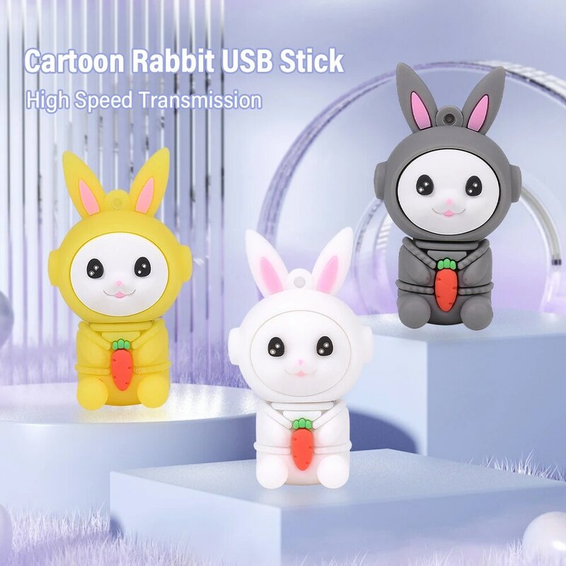 JASTER-Rabbit Shaped USB Flash Drives, Memory Stick dos desenhos animados, bonito, Pen Drive bonito, Presente Criativo, 16GB, 32GB, 64GB, 128GB