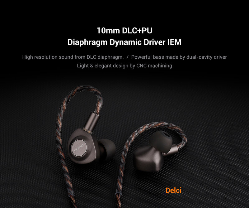 KEFINE Delci 10mm DLC+PU Diaphragm Dynamic Driver Hifi Wired IEM Earphones with CNC Metal & Detachable 0.78mm 2pin 3.5mm Cable