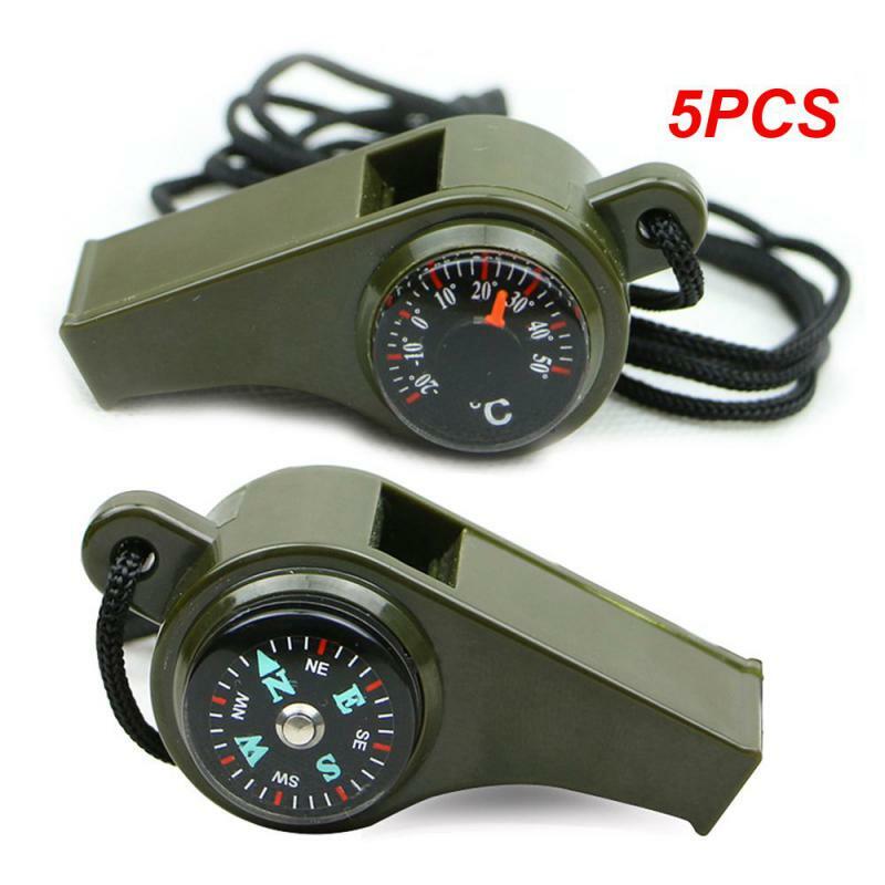 5Pcs 3in1 Survival Whistle Mutifunction Lichtgewicht Fluitthermometer Kompas Voor Kamperen Wandelen En Buitenactiviteiten