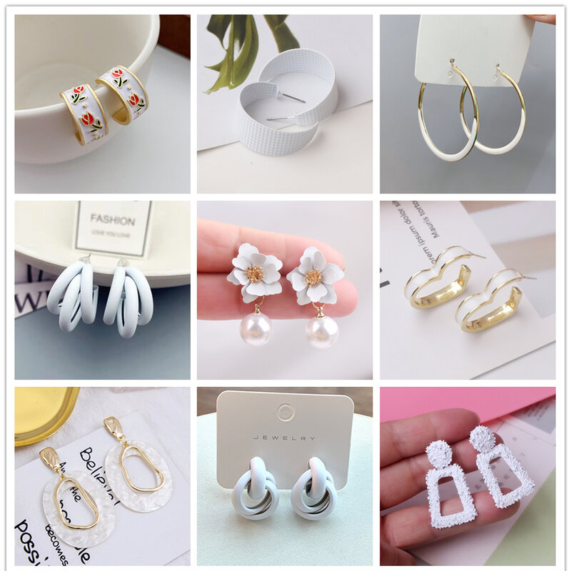 Süße Weiße Farbe Daisy Emaille Baumeln Ohrringe für Frauen Herz Blume Knoten Blatt Metall Koreanische Orecchino Romantische Hochzeit Schmuck