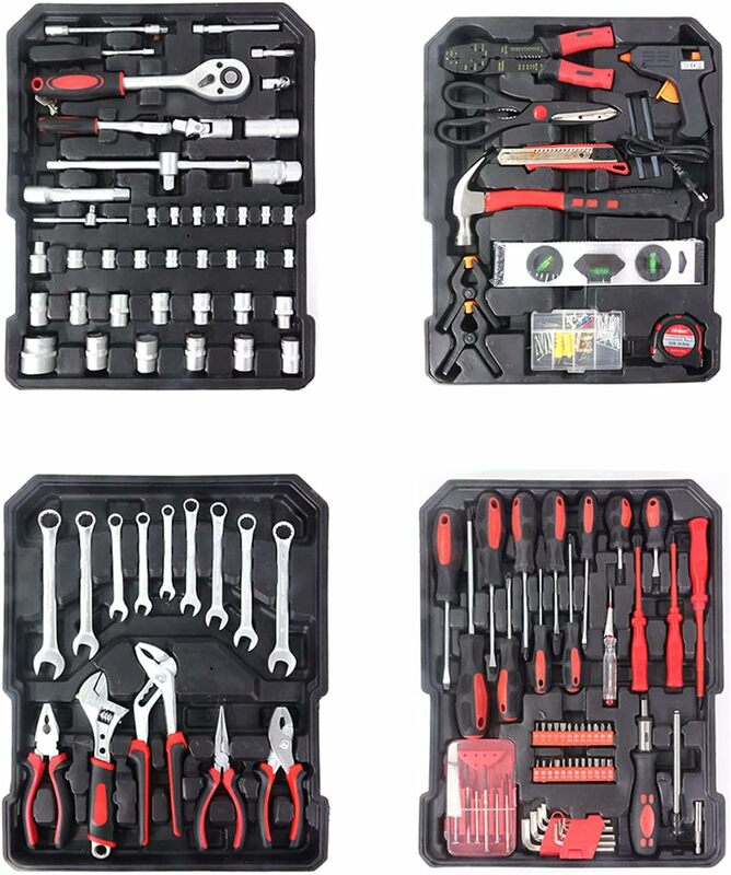 Arcwares 799pcs Aluminum Trolley Case Tool Set Silver, House Repair Kit Set, Household Hand Tool Set, with Tool Bell