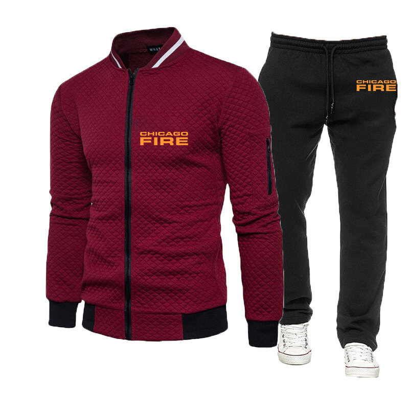 Firefighter Rescue Team Printing Fashion 2023 New Men's Spring Autumn Cotton Solid Long Sleeve Tracksuit Sweatpants 2-Piece Set
