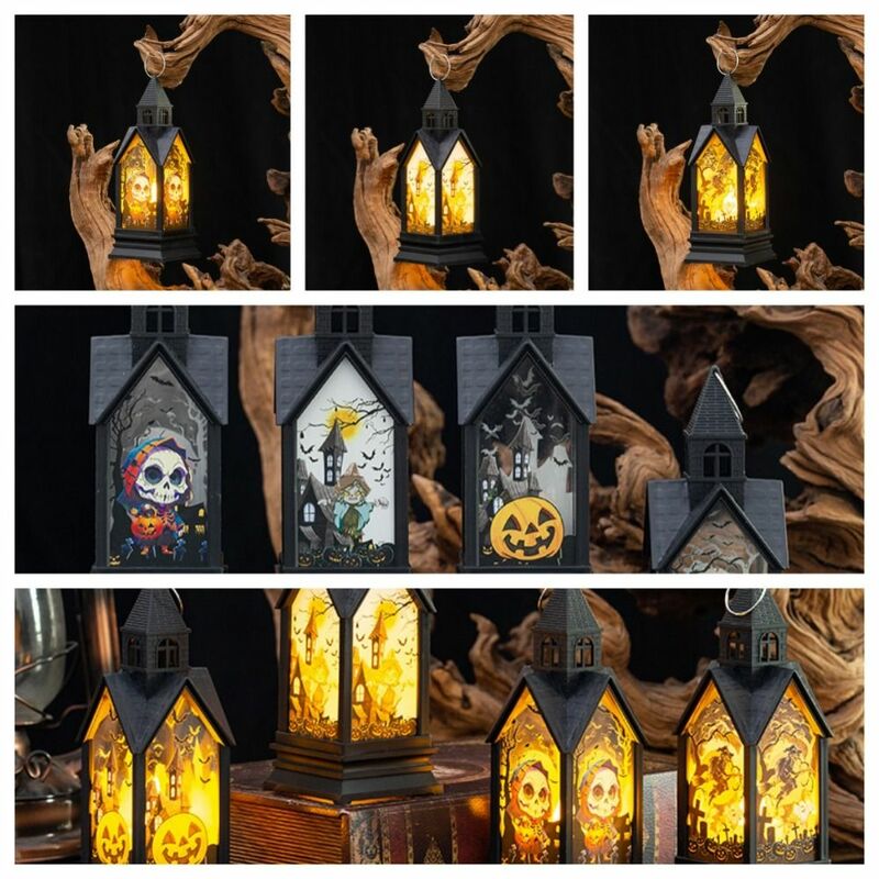 Glow Halloween Wind Lantern Vintage Witch Hanging Halloween Portable Lantern LED Pumpkin Table Decoration Props