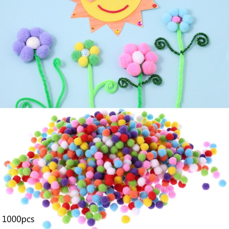 1000Pcs Soft Round Craft PomPoms Ball Mixed Color Pom Poms 10mm DIY Craft
