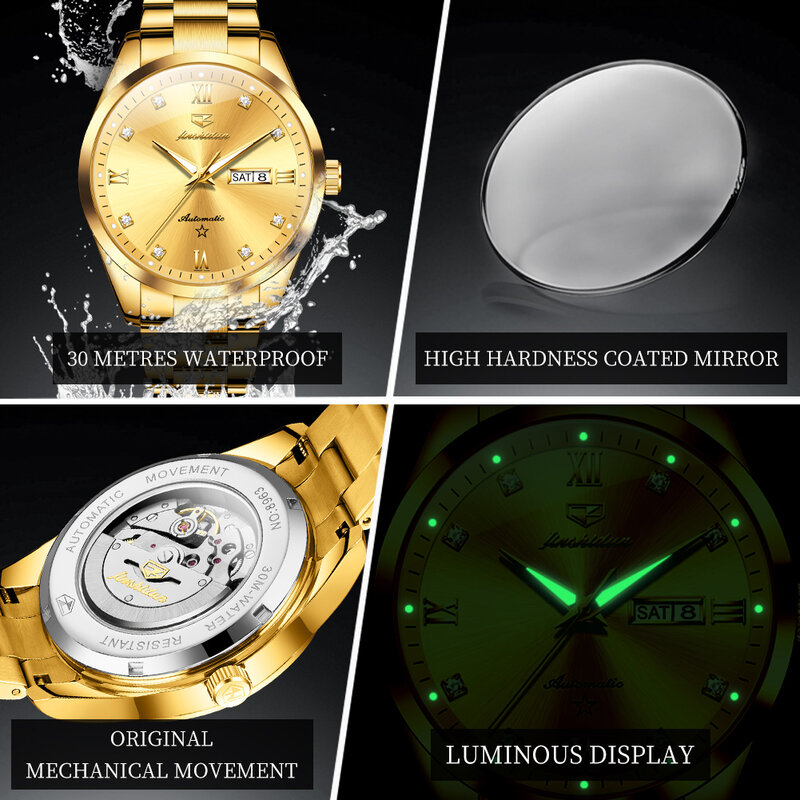 JSDUN 남성용 기계식 시계, 탑 럭셔리 브랜드, 방수 자동 시계, 오리지널 패션 비즈니스 시계
