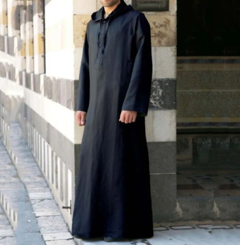 Abbigliamento islamico musulmano uomo Jubba Thobe Dress Abaya Long Robe Saudi Striped Abaya caftano marocchino Islam Dubai Arab Dressing