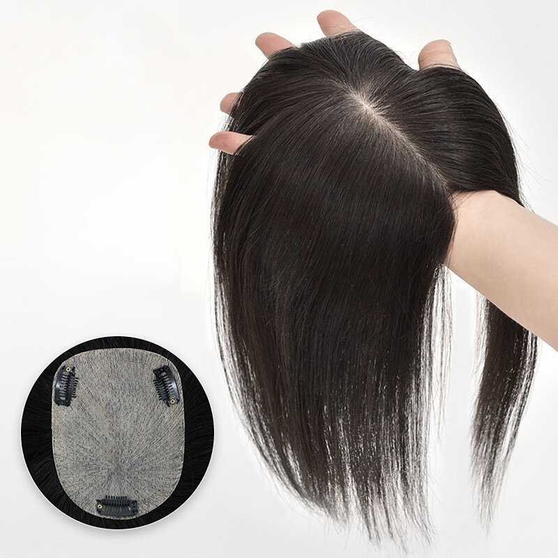 Kuin зажим для женщин Топпер настоящие человеческие волосы шиньон ручной работы шелковая основа дышащие волосы на застежке женский парик наращивание волос