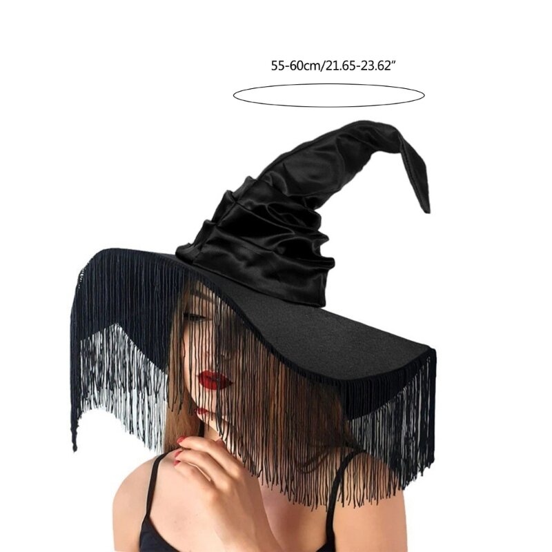 Chapéu bruxa para festa Halloween para mulheres, larga, preto, boné feiticeiro, cos-play, chapéu fantasia,