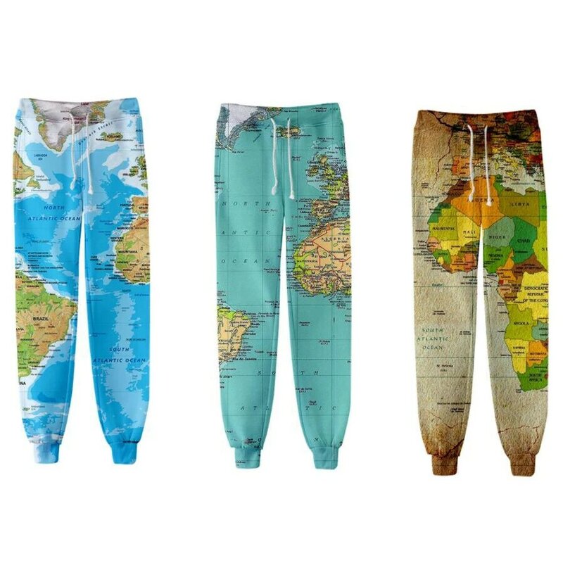 Pantaloni della tuta Unisex con mappa del mondo pantaloni da jogging 3D pantaloni Casual uomo/donna pantaloni della tuta Hip Hop Pantalon Homme Streetwear