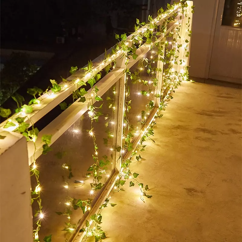 Solar Vine łańcuchy świetlne zewnętrzne wodoodporne bluszcz światła LED sztuczny ratan zielona dekoracja roślin Maple Leaf Garland Lamp