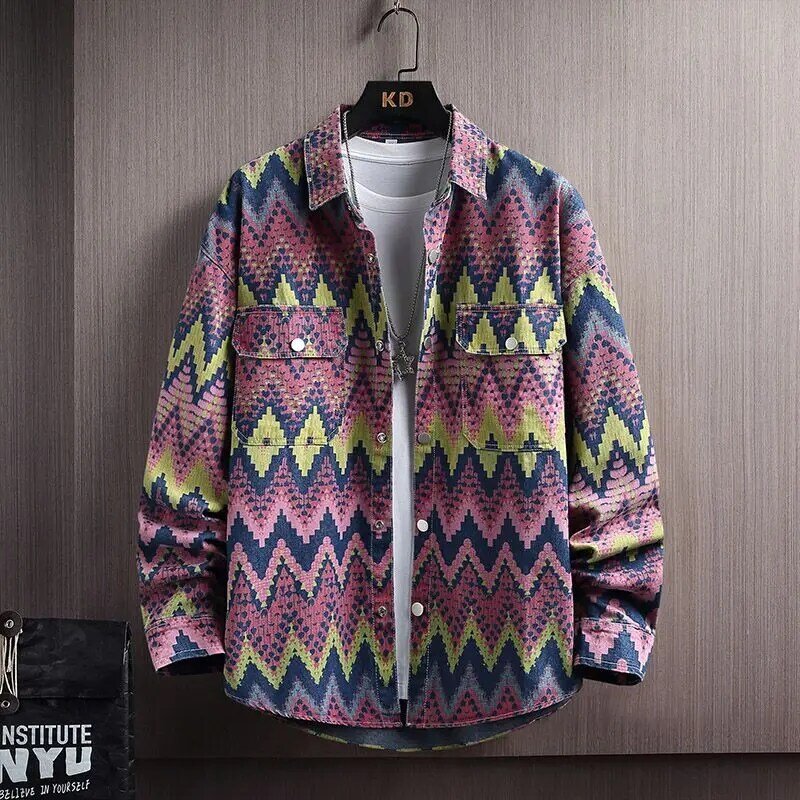 Spring Autumn Men's Clothing Youth Pure Cotton Large Size Shirt Male Fashion Printed Loose Coat Casual Versatile Outerwear 2024