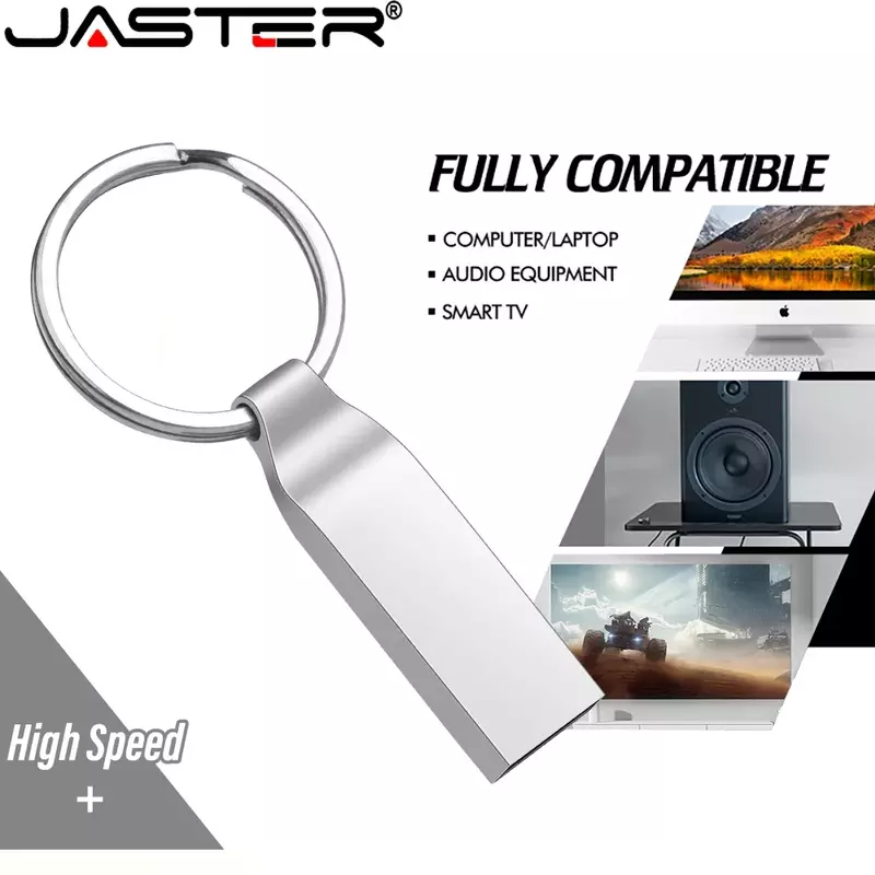 JASTER-Super Mini impermeável Metal Memory Stick com anel chave livre, USB 2.0 Flash Drives, Pen Drive, 16GB, 32GB, 64GB, presente criativo