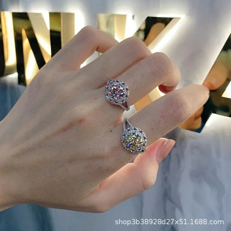 S925 czyste srebro pierścionek z obciętym kwiatem lodu damski pierścionek z kolorowym cyrkonia diament z przesadną osobownością mała i wszechstronna moda