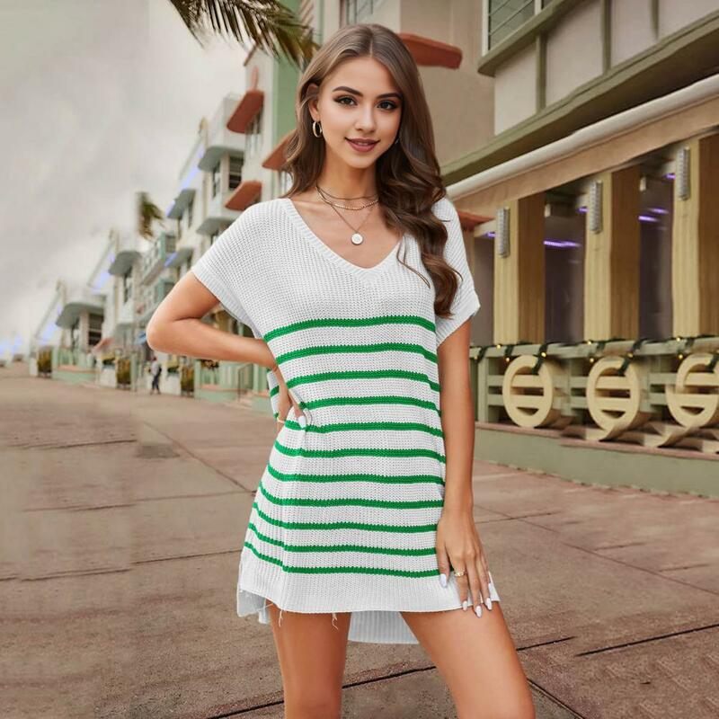 Women Knitting Tops Stylish Women's V-neck T-shirt Collection Casual Summer Tops Loose Fit Tees Textured Knit for Everyday