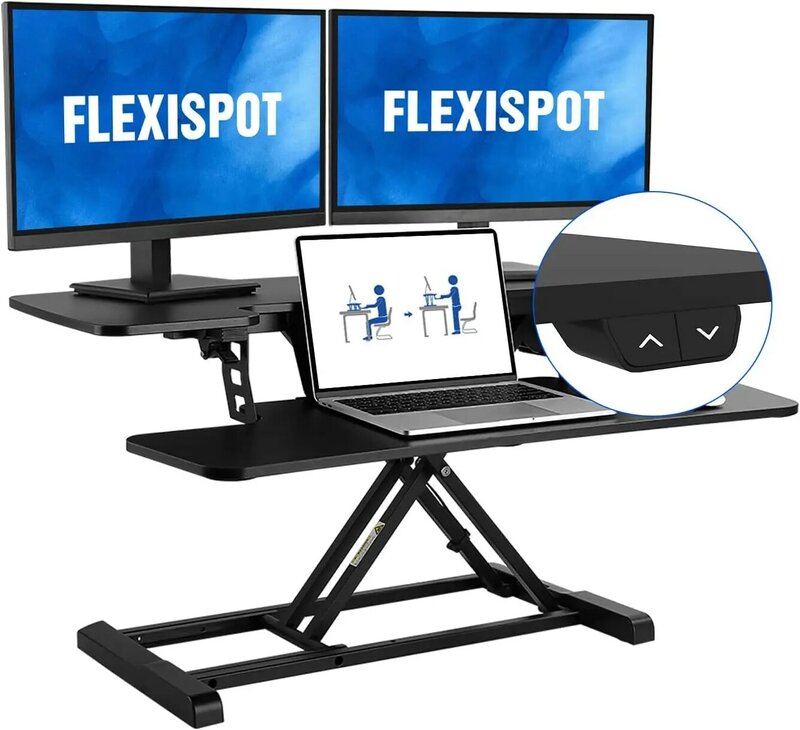 Elétrica Standing Desk Converter, Mesa em altura ajustável, Monitores e Laptops, Preto, 36 "Wide