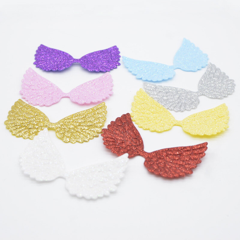 ขายส่ง100Pcs Angel Wing Appliques Single Sided Glitter ผง Fairy Wing DIY Headwear Bowknot Bow Tie Decor