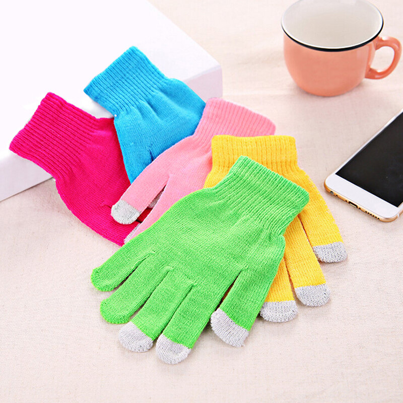 Winter Touch Screen Gloves For Women Men Warm Thicken Knitted Mittens Imitation Wool Full Finger Guantes Female Crochet Luvas