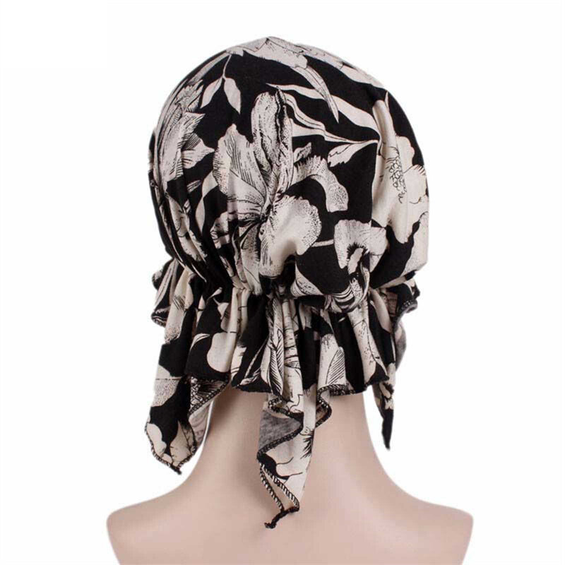 2021 New Fashion Print Woman Turban Hat Soft Elastic Flowers Lady Muslim Headdress Wrap Head Scarf Hijab Caps Turbante Female