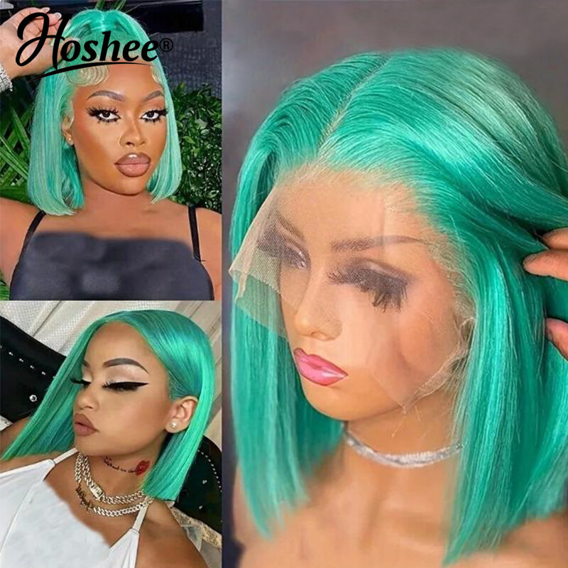 Mint Green Grey Colored Short Bob Pixie Cut 13X4 HD Lace Front Wig Brazilian Remy Human Hair Preplucked Transparent Frontal Wigs