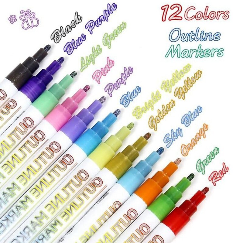 Metallic Outline Paint Markers, 20 Colors Shimmer Outline Markers Pens, Signature Metallic Outline Paint Markers Easy To Use