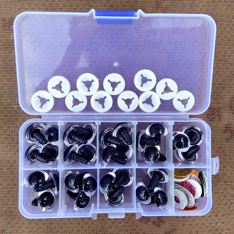 Mata kaca Glitter keamanan plastik 30 buah/kotak untuk mainan kerajinan hewan Amigurumi boneka Crochet 9/10/12/14/16mm