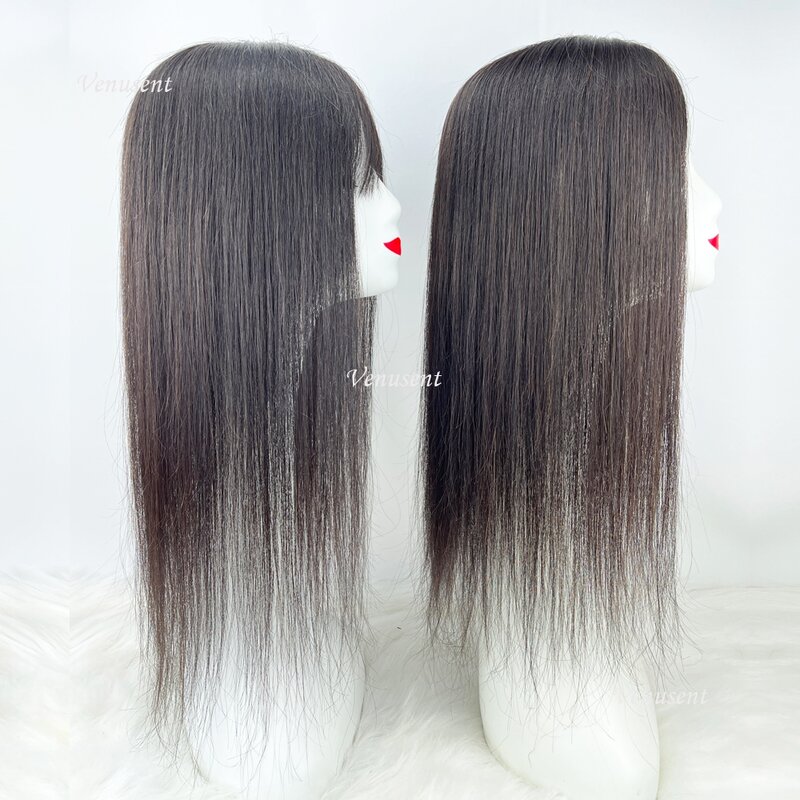 13x15cm Topper dasar sutra ikat tangan rambut manusia untuk wanita Virgin China potongan rambut manusia sutra sejuk atas rambut palsu dengan klip dalam