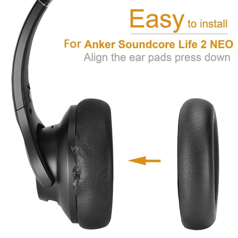 แผ่นรองหูแบบนุ่มที่ทนทานสำหรับ Anker Soundcore Life 2หูฟังแบบนีโอโฟมจำรูปอะไหล่ที่ปิดหูกันหนาว