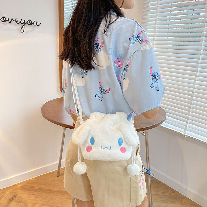 Sanrio – sac à main Hello Kitty avec pompon Purin, fourre-tout, sac à dos, peluche brodée, mignon, Kuromi Pochacco, sac de rangement à bandoulière