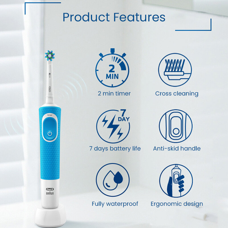 Orale B D100 spazzolino elettrico 2D vitalità pulizia spazzolino da denti impermeabile spazzolino da denti elettronico caricatore induttivo con Timer
