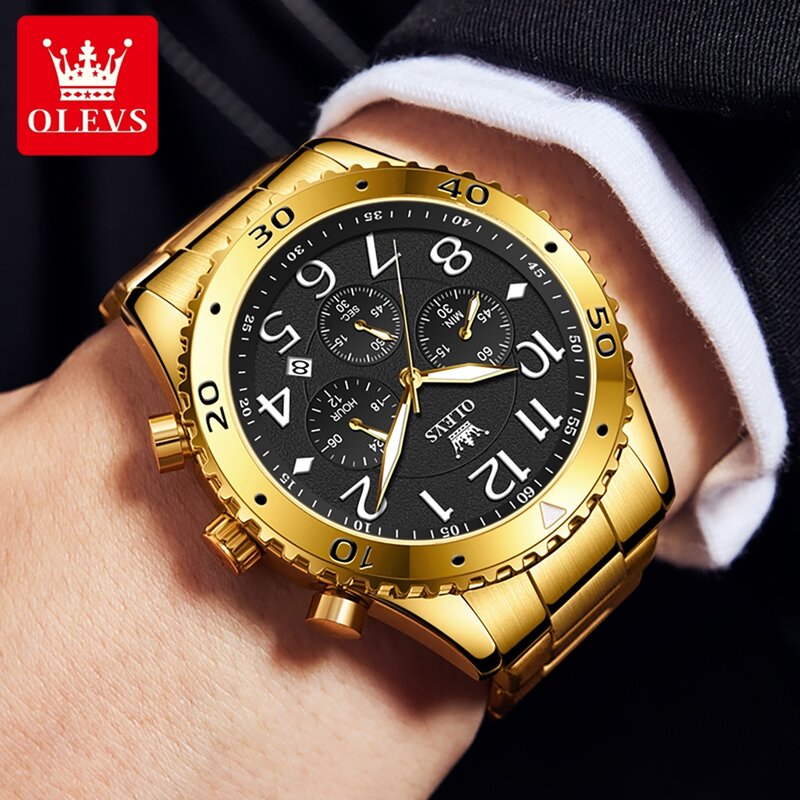 OLEVS-reloj analógico de acero inoxidable para hombre, accesorio de pulsera de cuarzo resistente al agua con cronógrafo, complemento Masculino luminoso de marca de lujo con diseño moderno