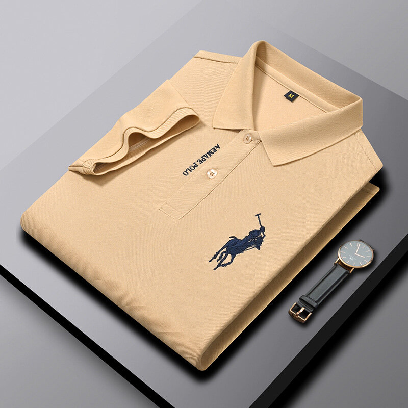 Letnia nowa 2024 męska koszulka Polo z klapą pół rękawa moda Casual Business haftowany T-shirt koszulki polo