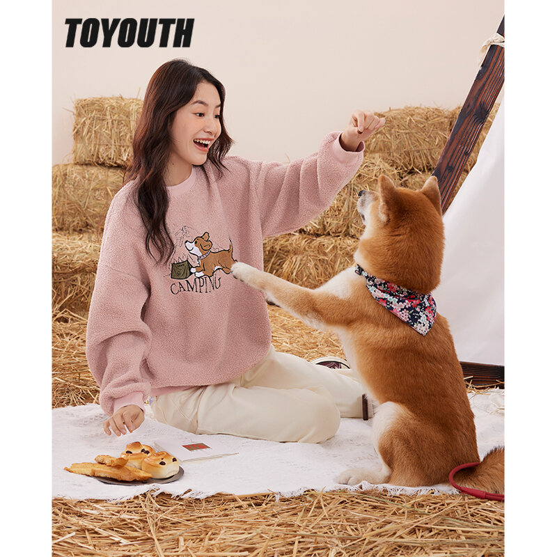 Toyouth-Sudadera de lana de manga larga para mujer, suéter holgado con cuello alto y estampado de perro, ropa de calle informal cálida, 2022