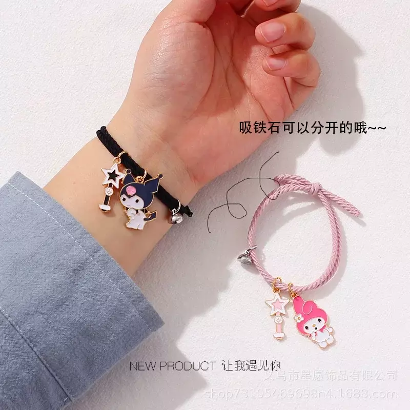 1 Pair Sanrioed Accessories Bracelet Kuromi Melody Magnetic Small Rubber Band Couple Girlfriend Cartoon Aluminum Alloy Girl Gift
