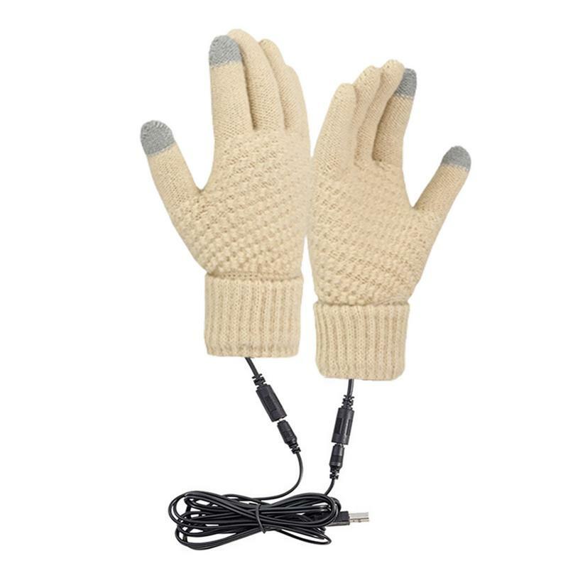Mitones calefactados para mujer, mitones de terciopelo con calefacción USB, guantes cálidos para manos de invierno, tejido Jacquard con pantalla táctil para exteriores