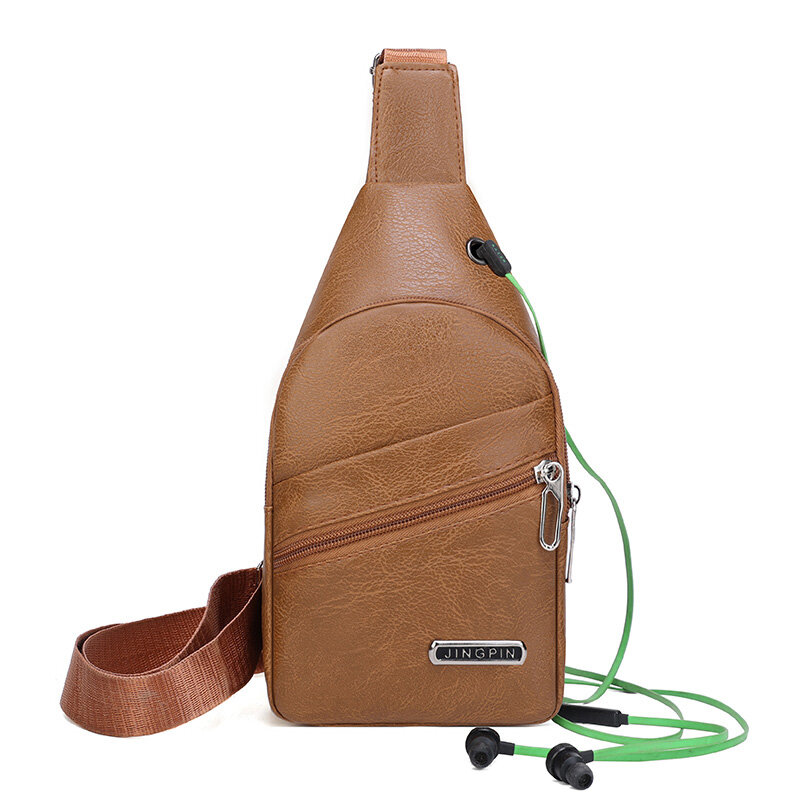 Men's Chest Pack Crossbody Bag Durable PU Leather Handbag Fashion New Solid Color Chest Bag Vintage Leisure Shoulder Business