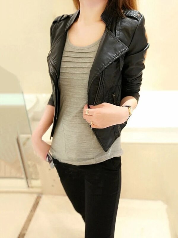 Sungtin-кожаная куртка для женщин, с подвесками, цвет черный, стиль панк, для primavera и отоние