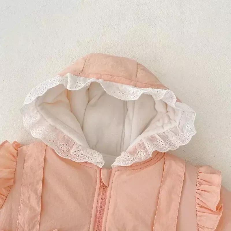 Prinzessin Baby Mädchen Schnee tragen 0-3 Jahre Neugeborene Kinder solide rosa Langarm Reiß verschluss Kapuze Fleece verdicken Daunen mantel Outwear Kleidung