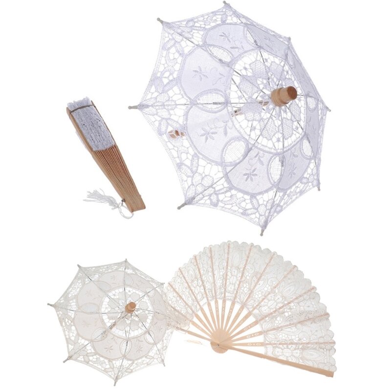 Paraguas boda occidental para mujer, sombrilla encaje con flores, herramienta fotografía mano, decoraciones para