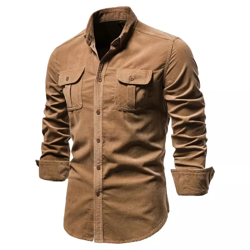 Camisa masculina de veludo single breasted, camisa justa de negócios, moda casual, cor sólida, 100% algodão, outono, nova, 2023