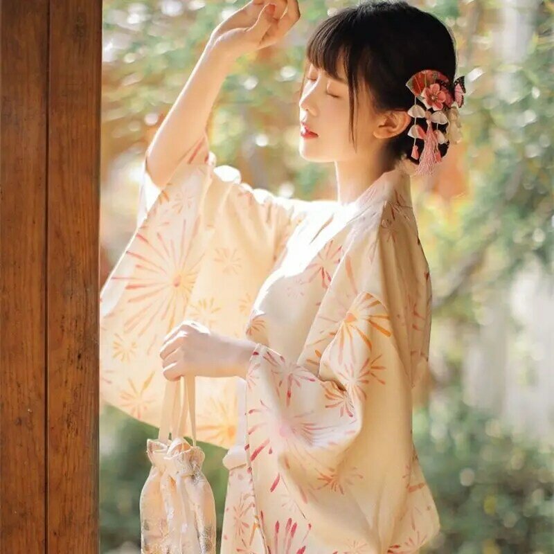 ชุดกิโมโนสำหรับผู้หญิง, เสื้อคอสเพลย์คาร์ดิแกนสไตล์กิโมโนญี่ปุ่นยูกาตะเสื้อผ้าสำหรับถ่ายภาพชายหาดในฤดูร้อน2024