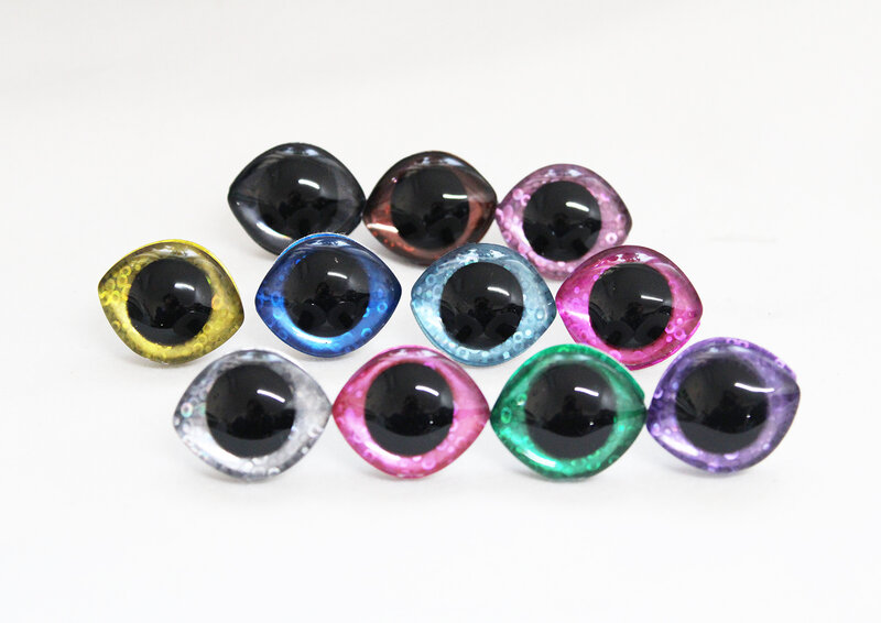 Maskaszem 타원형 3D 글리터 투명 안전 장난감 눈, 블랙 속눈썹 TRAY-Q10, 28x23mm, 20x23mm, 10 개, 신제품