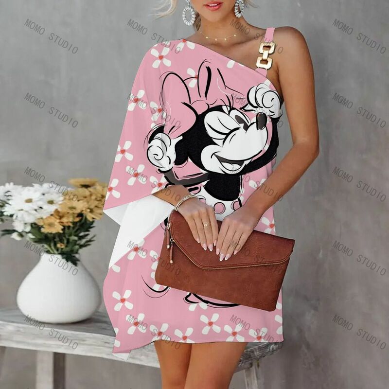 Gaun Pesta untuk Wanita 2022 Gaun Mini Trendi Y2k Pakaian Wanita Disney Fashion Baru Minnie Mouse Warna Mickey Pesta Rekreasi Seksi