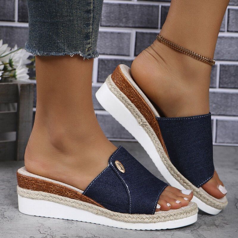 여성용 웨지 슬리퍼, 여름 플랫폼 신발, 하이힐, 비치 슬리퍼, 패션 야외 숙녀 슬라이드