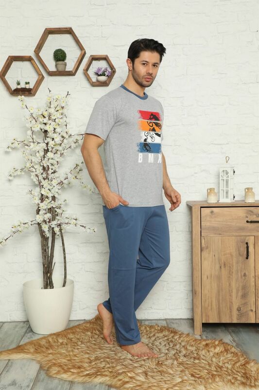 Linha de moda masculina 100 algodão bolsos manga curta conjunto de pijama